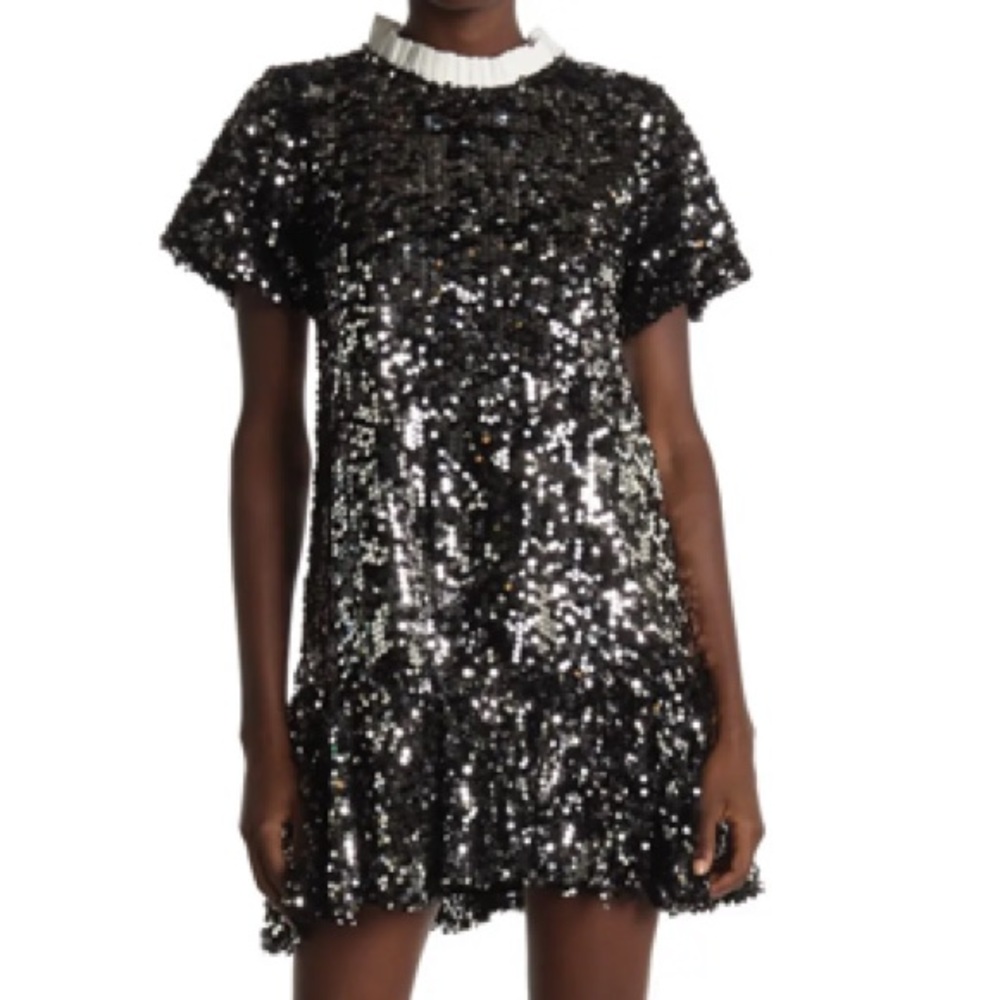 MELLODAY Sequin Dropwaist Removable Collar Dress